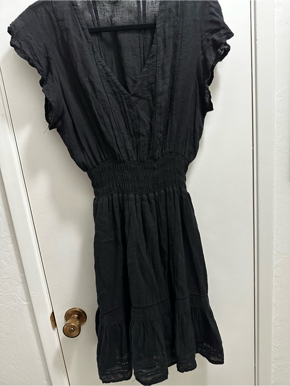 Rails Black V-Neck Smocked-Waist Mini Dress